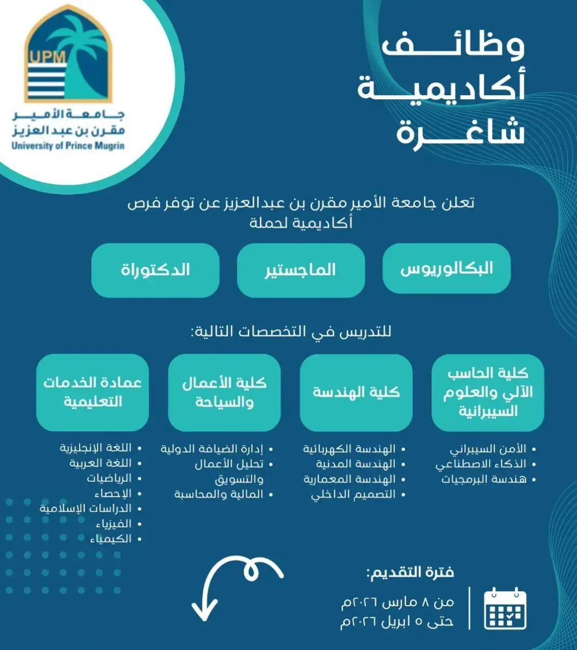 جامعة الأمير مقرن تعلن وظائف أكاديمية لحملة البكالوريوس فأعلى