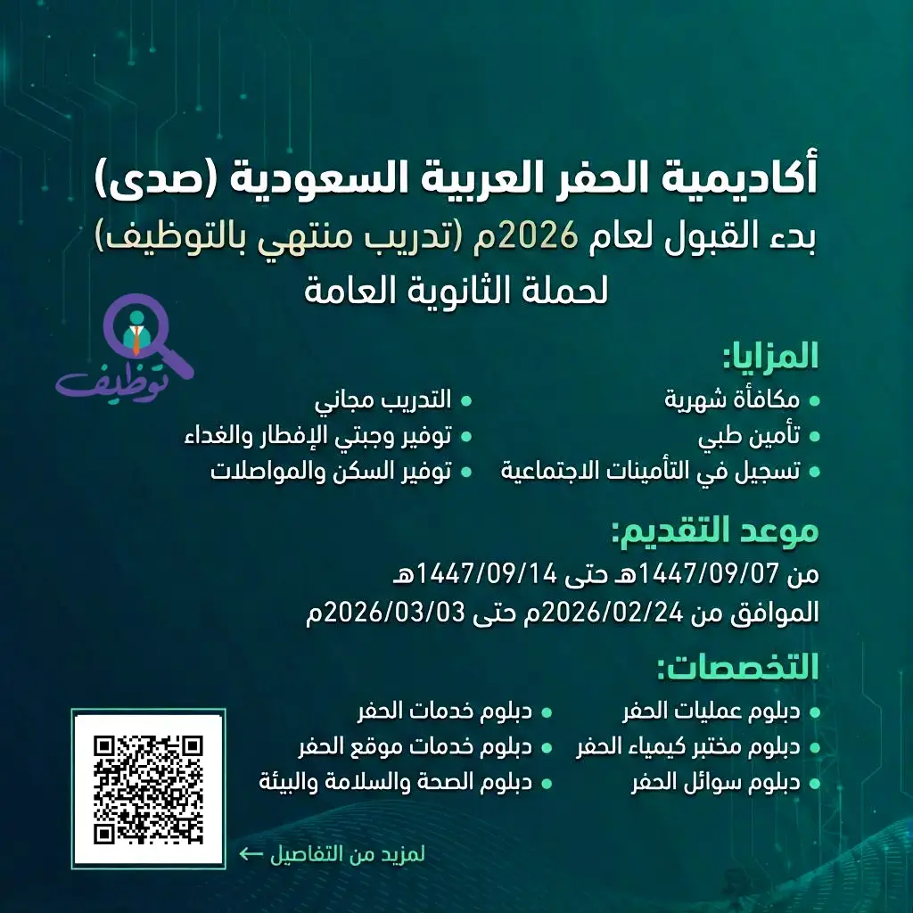 أكاديمية الحفر العربية السعودية تعلن تدريب وتوظيف للرجال والنساء