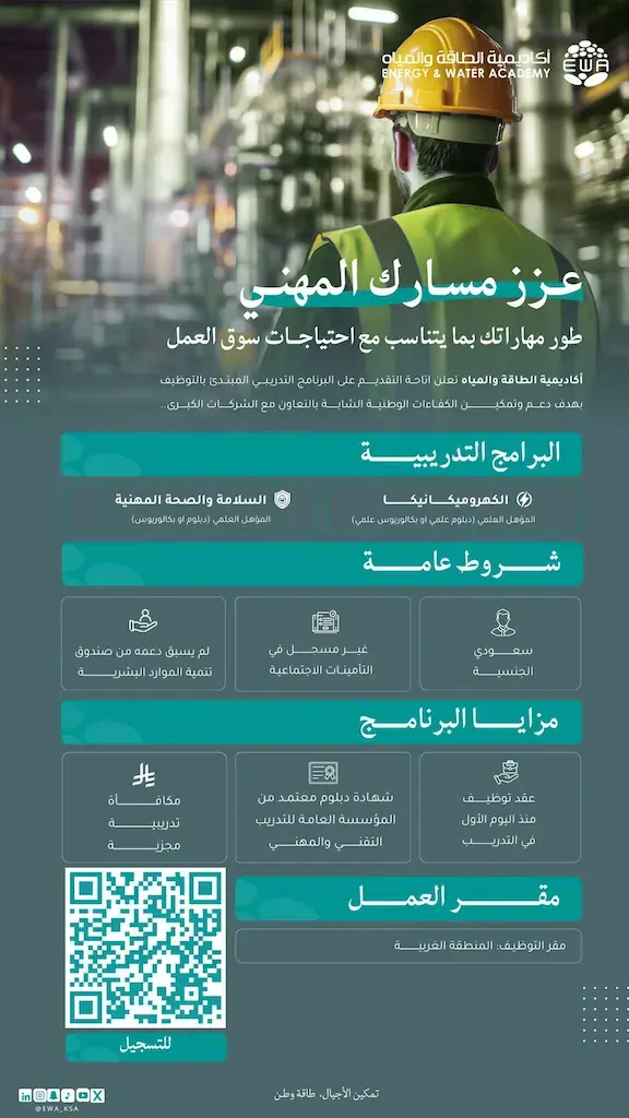 أكاديمية الطاقة والمياه تعلن برنامج تدريب مبتدئ بالتوظيف – المنطقة الغربية