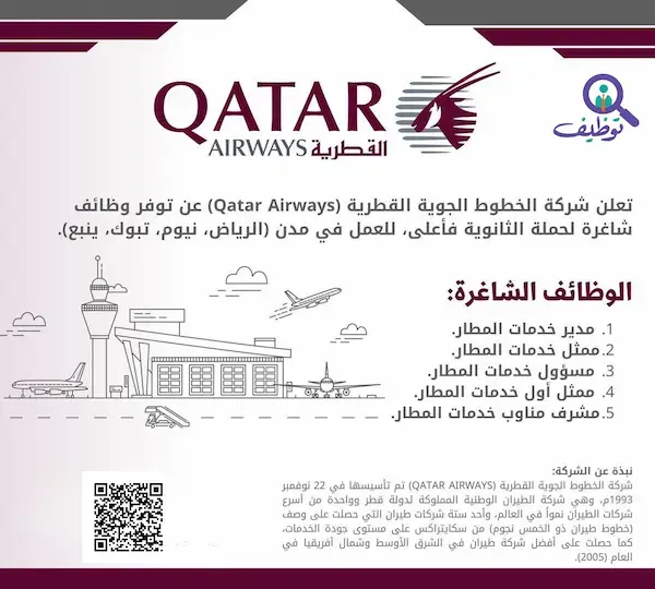 الخطوط الجوية القطرية تعلن 7 وظائف لحملة البكالوريوس في الرياض وجدة