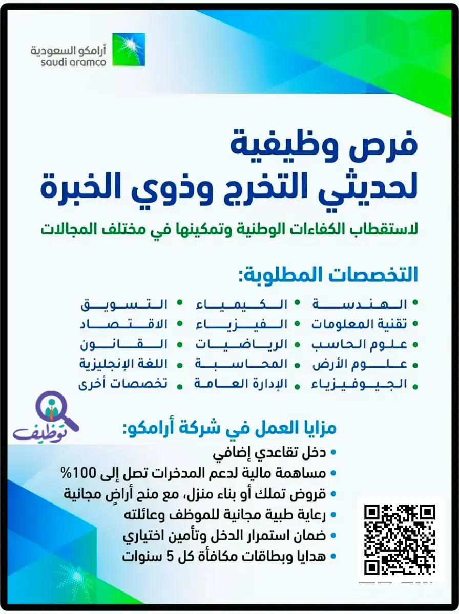 أرامكو السعودية تعلن (241) وظيفة شاغرة لحملة الدبلوم والبكالوريوس