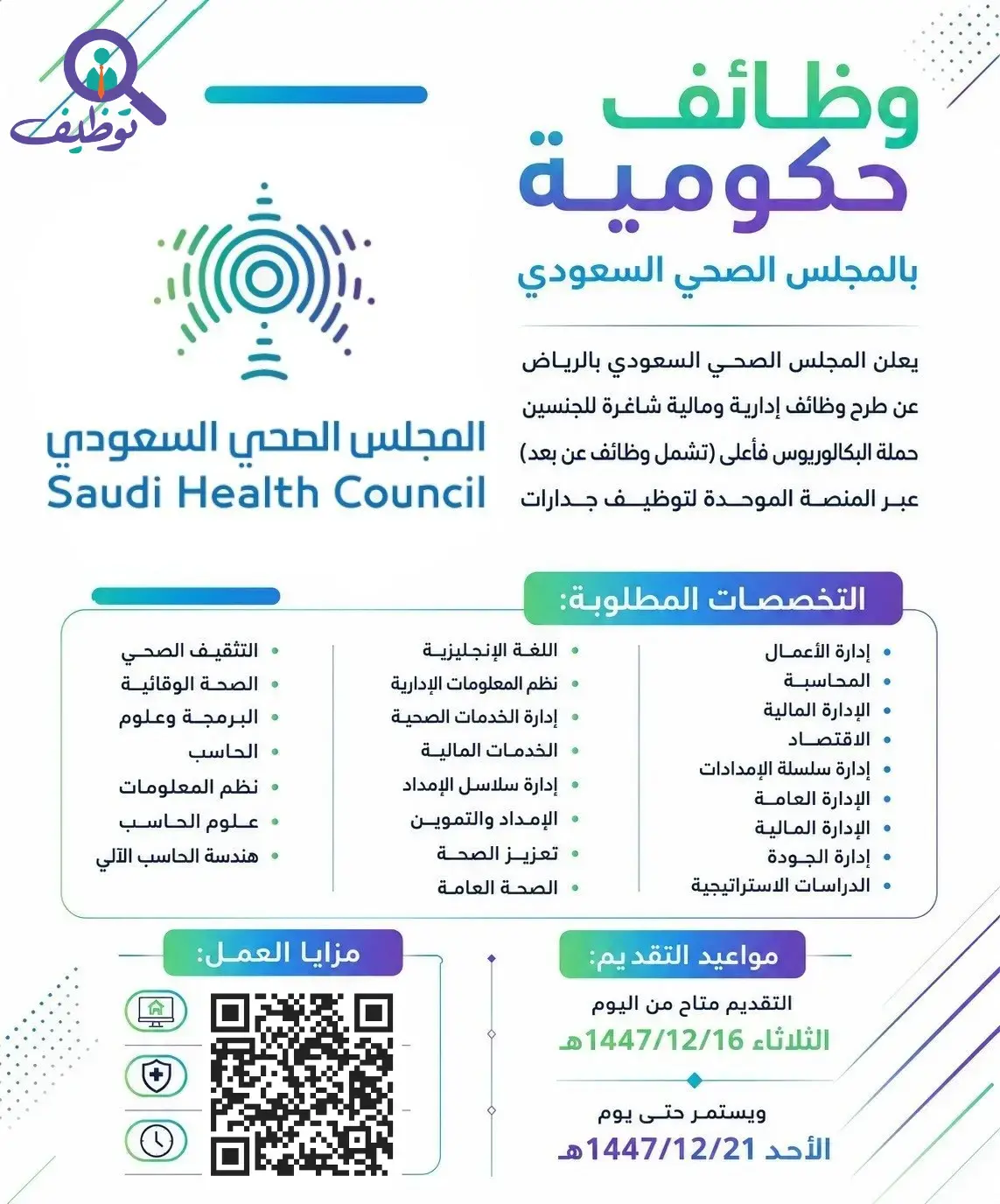 المجلس الصحي السعودي يعلن 5 وظائف شاغرة لحملة البكالوريوس فأعلى