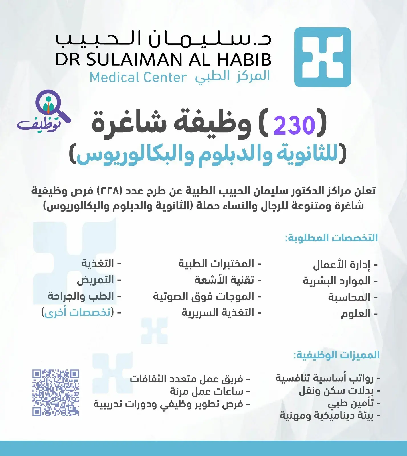 مجموعة الدكتور سليمان الحبيب الطبية تعلن 230 وظيفة لحملة الثانوية فأعلى