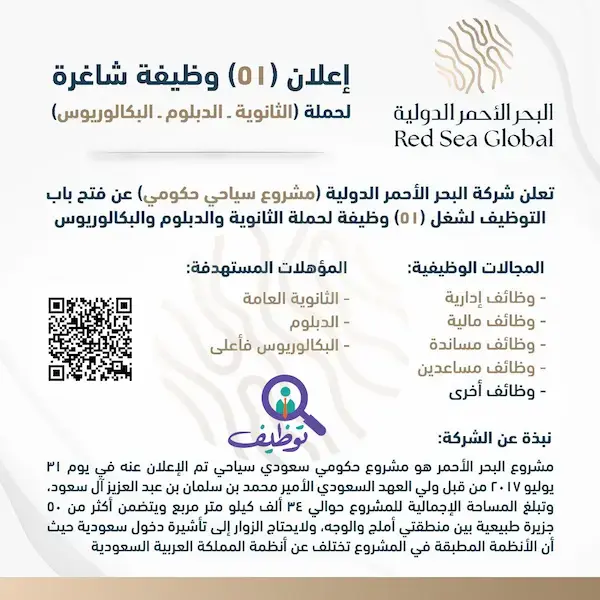 شركة البحر الأحمر الدولية تعلن (37) وظيفة شاغرة للرجال والنساء لحملة البكالوريوس