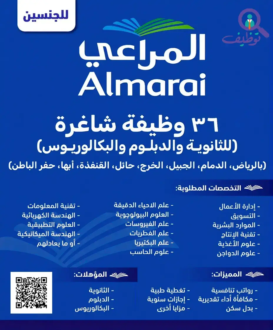 شركة المراعي تعلن عن (37) وظيفة شاغرة لحملة الثانوية فأعلى بعدة مدن