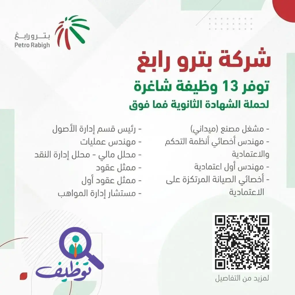 شركة نابكو الوطنية تعلن (17 ) وظائف وشواغر تدريبية بجدة والرياض والدمام أعلنت شركة نابكو الوطنية عن توفر (17 )وظائف مبيعات وشواغر تدريبية عبر برنامج (تمهير) لحملة شهادة البكالوريوس للعمل في عدة مدن بالمملكة (جدة، الرياض، الدمام)، وذلك وفقاً للتفاصيل الموضحة أدناه. الوظائف والشواغر التدريبية: 1- مندوب مبيعات (جدة، الرياض): - درجة البكالوريوس في تخصص (إدارة عامة) أو ما يعادلها. - خبرة في مجال ترويج وبيع المنتجات في السوبرماركت والبقالات. - إتقان اللغة الإنجليزية (مستوى متقدم). - خلو السجل المروري من المخالفات. - ساعات العمل: 8 ساعات يومياً (5 أيام في الأسبوع). 2- أخصائي استقطاب - تدريب على برنامج تمهير (جدة، الدمام): - درجة البكالوريوس في تخصص (الموارد البشرية، إدارة عامة) أو ما يعادلها. - إتقان اللغة الإنجليزية (مستوى متقدم). - مؤهل أو مؤهلة للالتحاق ببرنامج (تمهير). أماكن العمل: - جدة. - الرياض. - الدمام. موعد التقديم: - التقديم مُتاح الآن بدأ اليوم يوم السبت بتاريخ 1448/02/11هـ الموافق 2026/07/25م. طريقة التقديم: