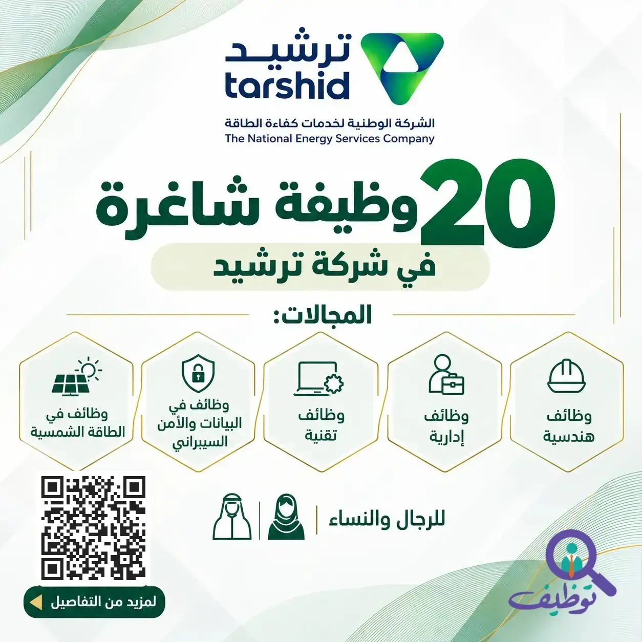 شركة ترشيد تعلن (20) وظيفة شاغرة للرجال والنساء في مختلف التخصصات