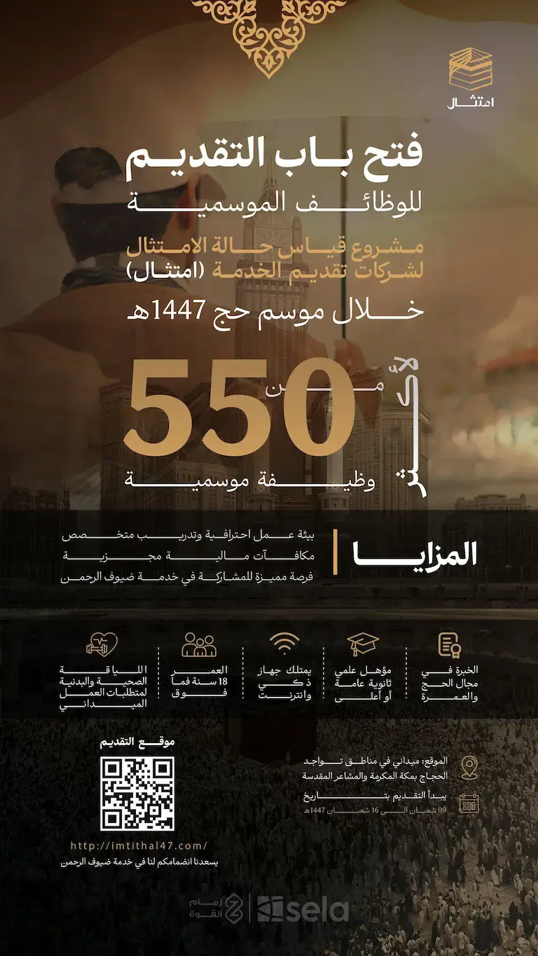 شركة زمام القوة تعلن 600 وظيفة موسمية شاغرة لموسم حج 1447هـ